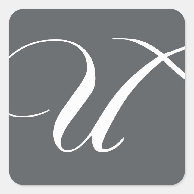 Elegant Monogram U Stickers for Weddings Grey (Front)
