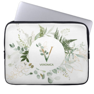 Elegant Monogram V Green Wreath Laptop Sleeve