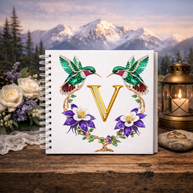 Elegant Monogram V Hummingbird Wedding Gift Notebook (Creator Uploaded)