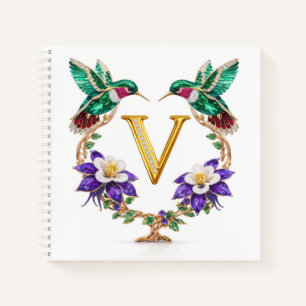 Elegant Monogram V Hummingbird Wedding Gift Notebook