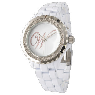 Elegant Monogram W Pink Rose Gold Watch