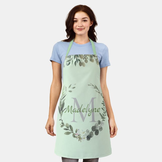 Elegant Monogram Watercolor Botanical Apron (Worn)