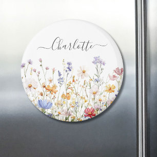 Elegant Monogram Watercolor Colourful Wildflower Magnet