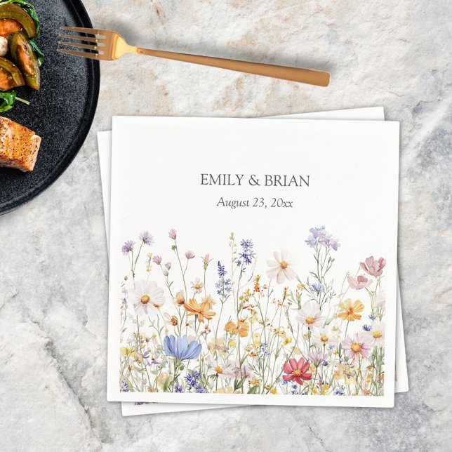 Elegant Monogram Watercolor Colourful Wildflower Napkin (In situ)