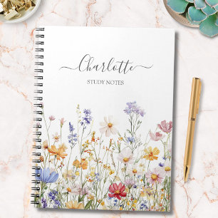 Elegant Monogram Watercolor Colourful Wildflower Notebook