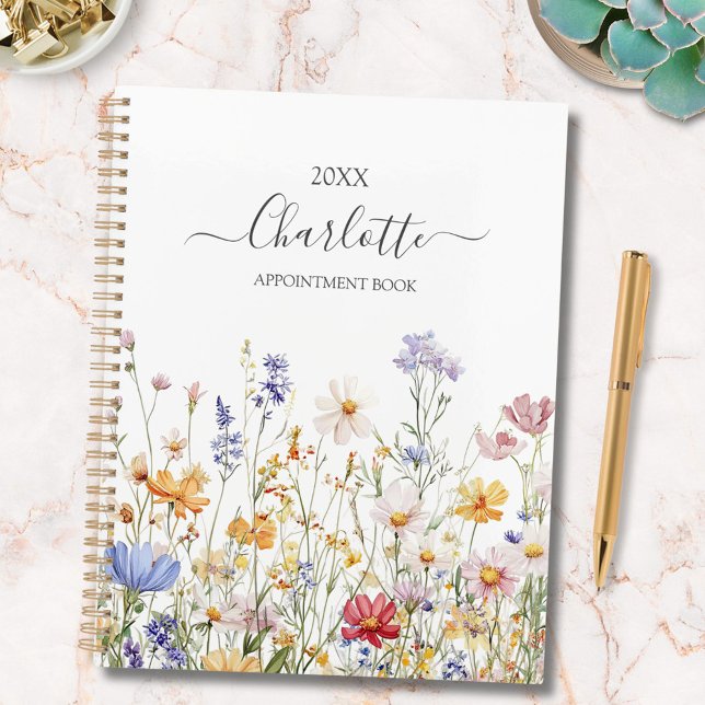 Elegant Monogram Watercolor Colourful Wildflower Planner (In situ)