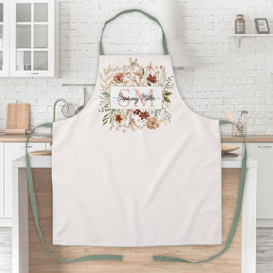 Elegant Monogram Watercolor Fall Wildflower Floral Apron