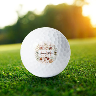 Elegant Monogram Watercolor Fall Wildflower Floral Golf Balls