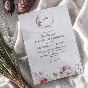 Elegant Monogram Watercolor Floral Winter Wedding Invitation
