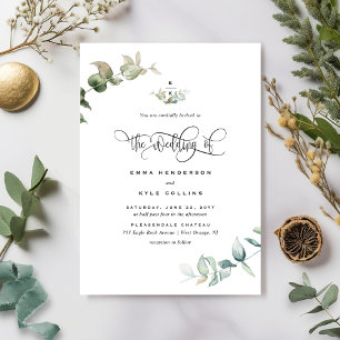 Elegant Monogram Watercolor Greenery Wedding Invitation