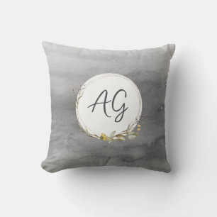 elegant monogram watercolor grey and white cushion