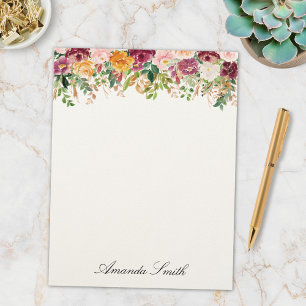 Elegant Monogram Watercolor Rose Flower Garden Custom Letterhead