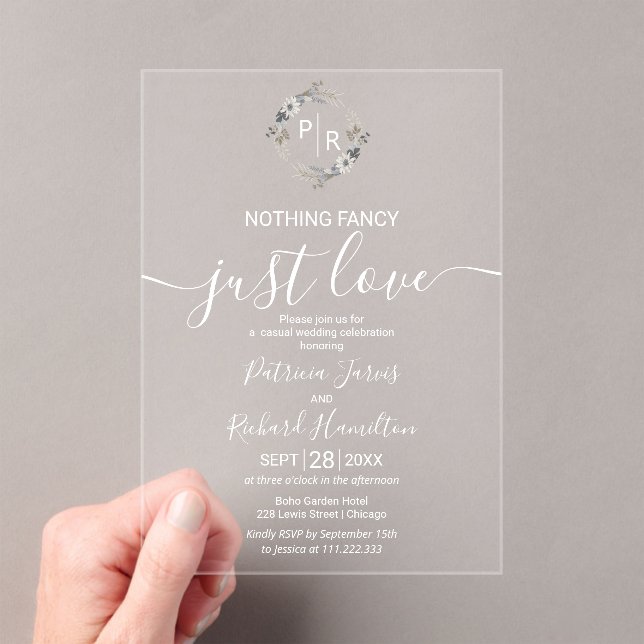 Elegant Monogram Wedding Acrylic Invitations (Insitu (Handheld))