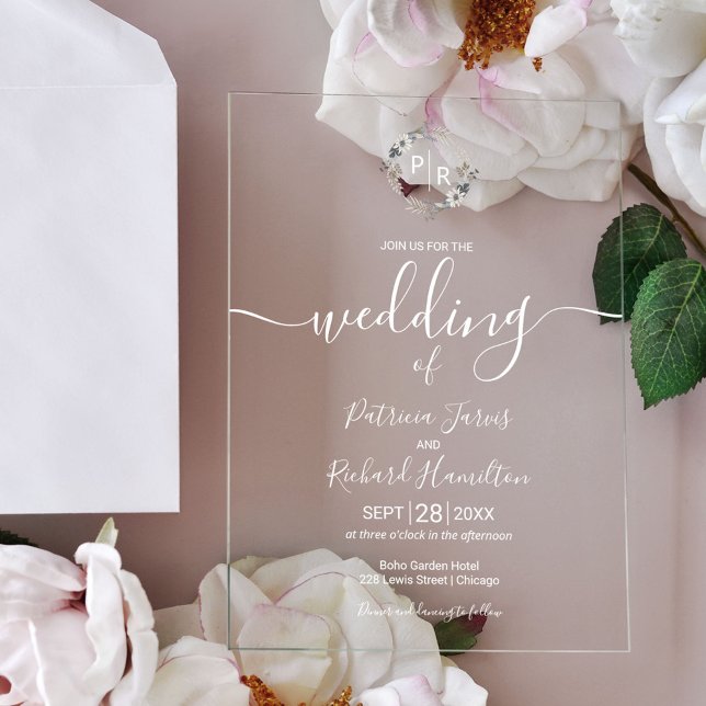 Elegant Monogram Wedding Acrylic Invitations (Creator Uploaded)