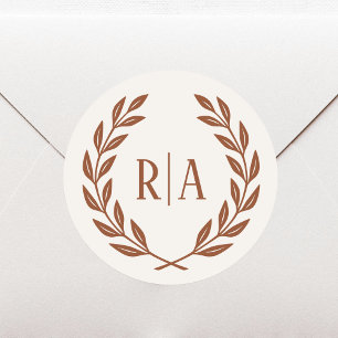 Elegant Monogram Wedding Burnt Orange Classic Round Sticker
