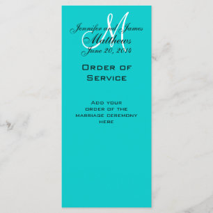 Elegant Monogram Wedding Church Programs Aqua Programme