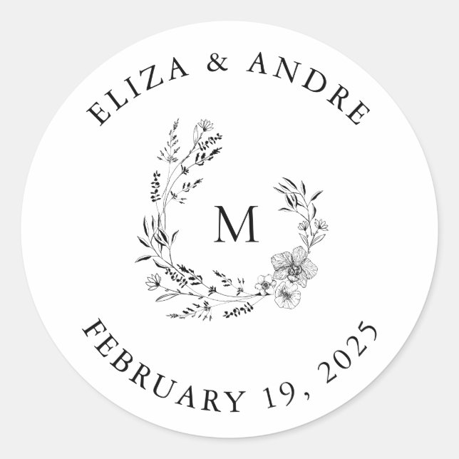 Elegant Monogram Wedding Classic Round Sticker (Front)