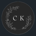 Elegant Monogram Wedding Classic Round Sticker<br><div class="desc">Elegant wedding stickers featuring laurel wreath monogram with couple's initials.  Add the couple's names and date using the fields provided.</div>