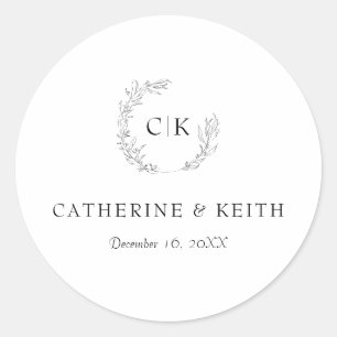 Elegant Monogram Wedding Classic Round Sticker