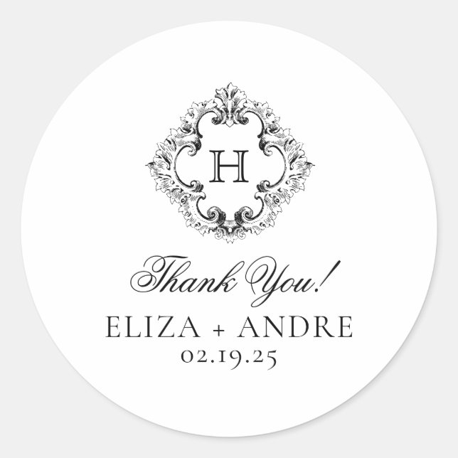 Elegant Monogram Wedding Classic Round Sticker (Front)