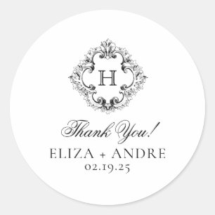 Elegant Monogram Wedding Classic Round Sticker