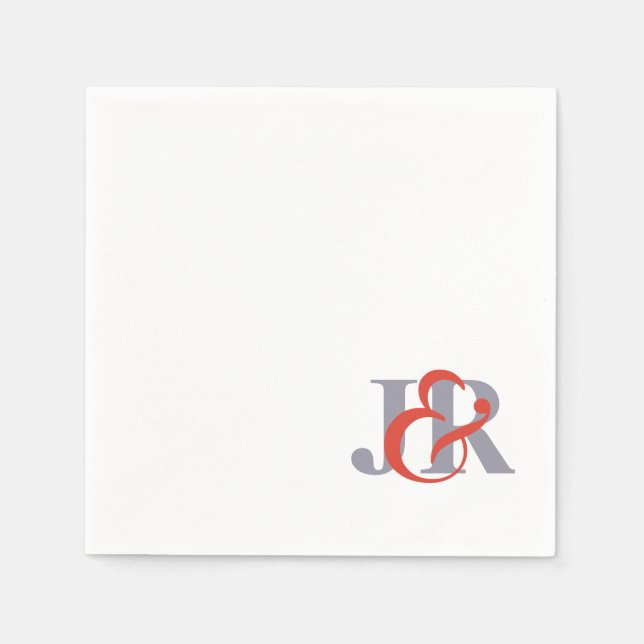 Elegant Monogram Wedding Cocktail Paper Napkins (Front)