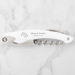 Elegant Monogram Wedding Couple Personalised Corkscrew