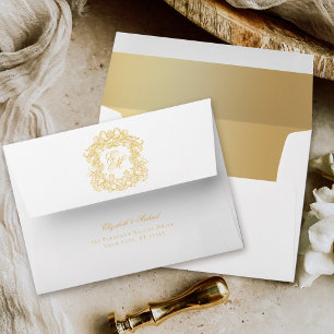 Elegant Monogram Wedding Crest Gold  Envelope