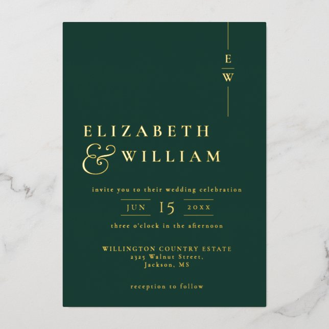 Elegant Monogram Wedding Emerald Green And Gold (Front)