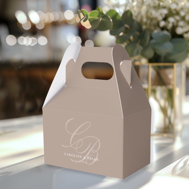 Elegant, Monogram, Wedding  Favour Box (Elegant, Monogram, Wedding Favor Boxes with your name and date. Mocha Mousse-Light-Brown.)