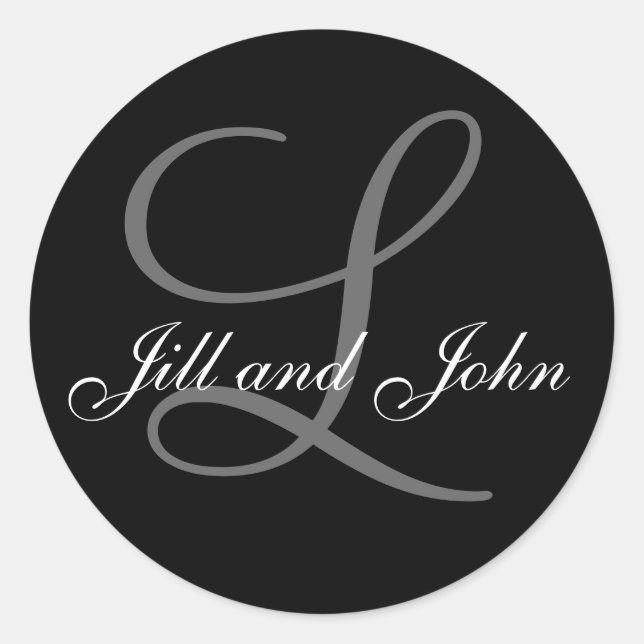 Elegant Monogram Wedding Favour Stickers with Name (Front)