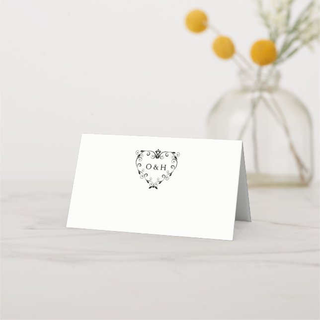 Elegant Monogram Wedding Folded Place Cards (Front)