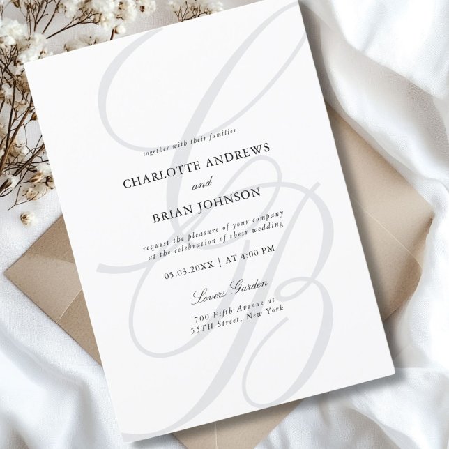 Elegant, Monogram, Wedding  Invitation (Minimalist Script Font Monogram | Elegant Wedding Invitation)