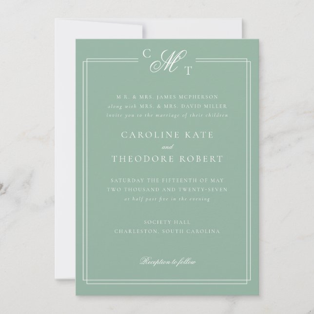 Elegant Monogram Wedding Invitation (Front)
