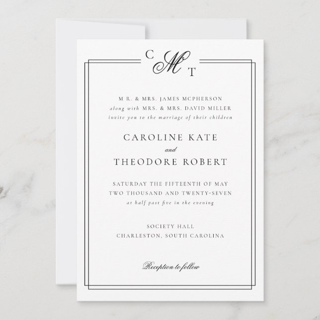 Elegant Monogram Wedding Invitation Photo (Front)