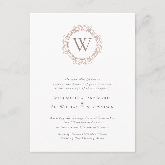 Elegant Monogram Wedding Invitation Postcard (Front)
