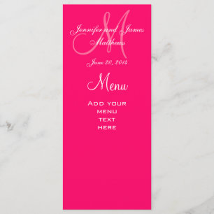 Elegant Monogram Wedding Menu Cards Hot Pink