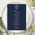 Elegant Monogram Wedding Menu Cards Navy Blue<br><div class="desc">A simple chic calligraphy wedding menu card. I do offer a free customisation service,  if you have any questions or special requests,  please feel free to contact me.</div>