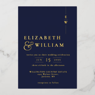 Elegant Monogram Wedding Navy Blue And Gold
