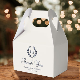 Elegant Monogram Wedding Navy Blue Thank You Favour Box