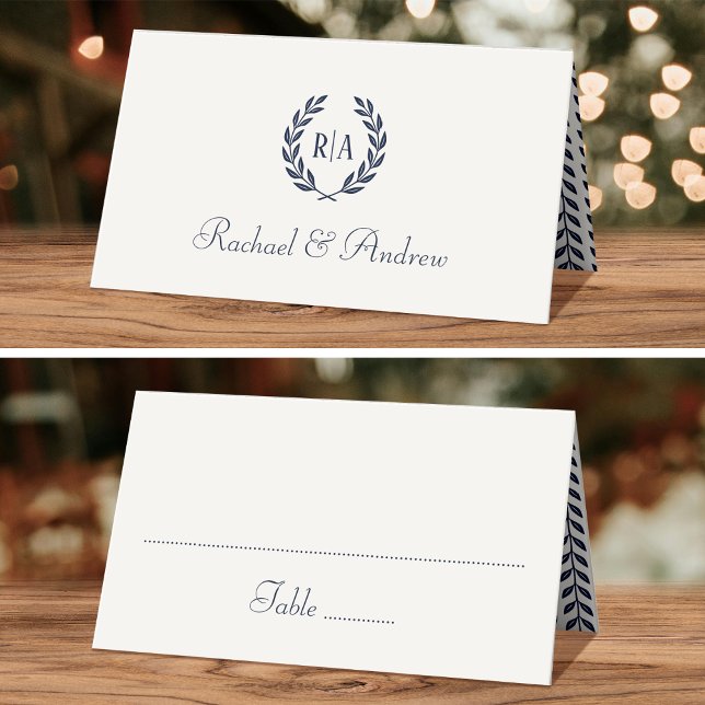 Elegant Monogram Wedding Navy Cream Seating Place Card (Creator Uploaded)