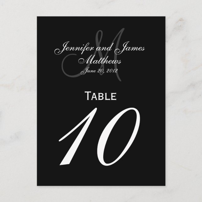 Elegant Monogram Wedding Number Table Cards (Front)