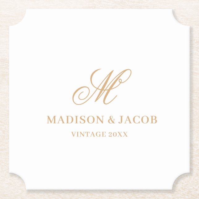 Elegant Monogram Wedding  Paper Coaster (Front)