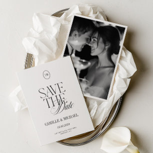 Elegant Monogram Wedding Photo Save the Date Card