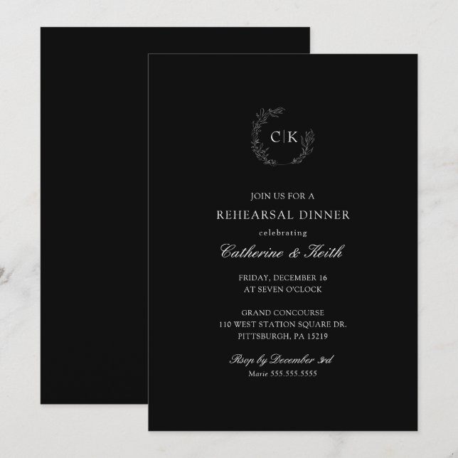 Elegant Monogram Wedding Rehearsal Dinner Invitati Invitation (Front/Back)