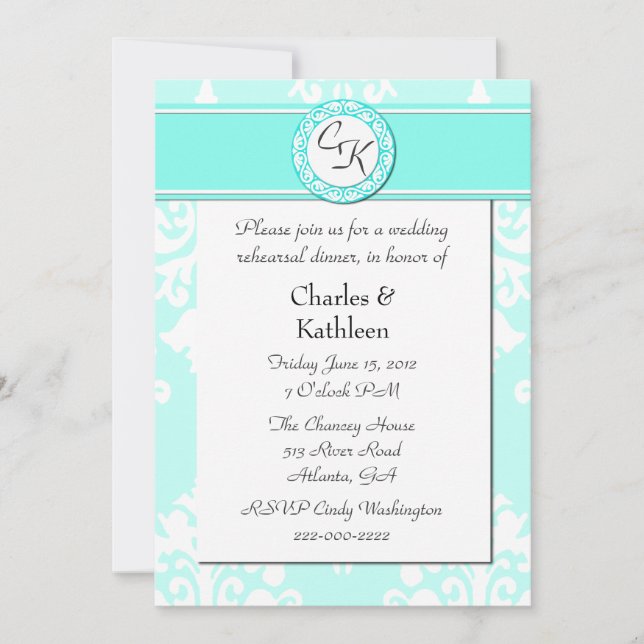 Elegant Monogram Wedding Rehearsal Invitation (Front)