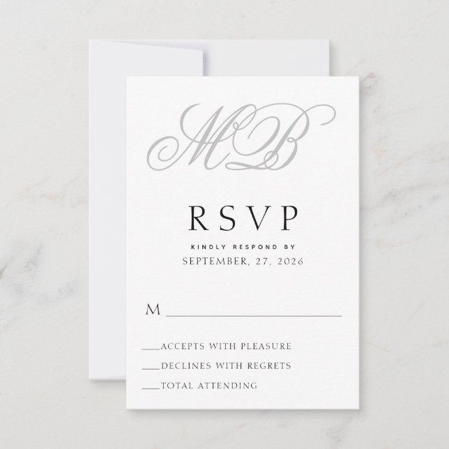 Elegant Monogram Wedding RSVP Card (Front)