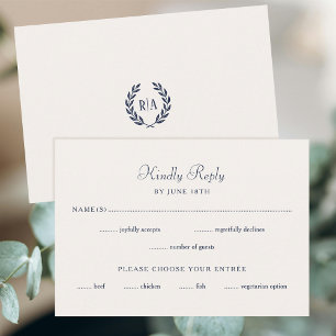 Elegant Monogram Wedding RSVP Card Navy Cream
