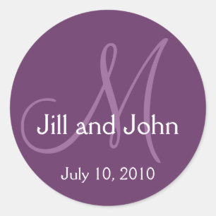 Elegant Monogram Wedding Save Date Purple Sticker