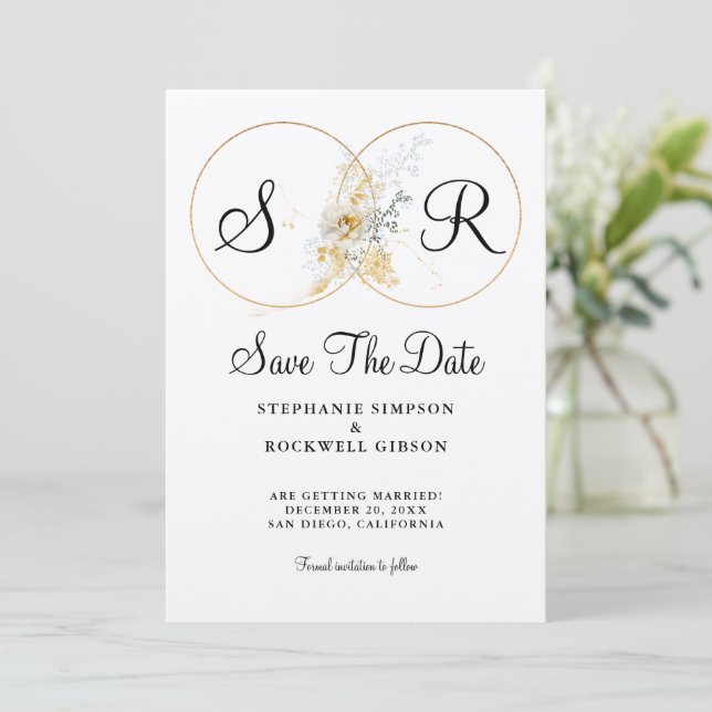 Elegant Monogram Wedding Save The Date Thank You Card (Standing Front)